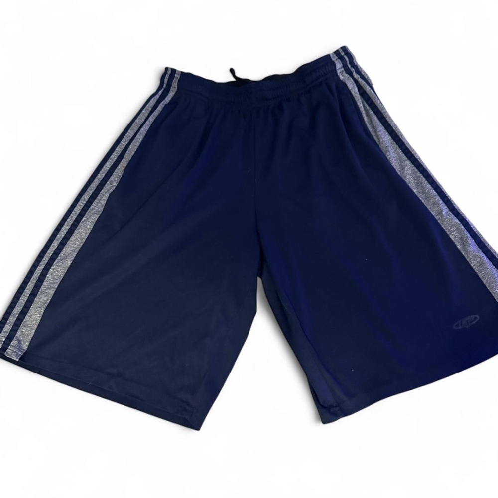 Game Time Dark Blue Athletic Shorts with Silver Stripes